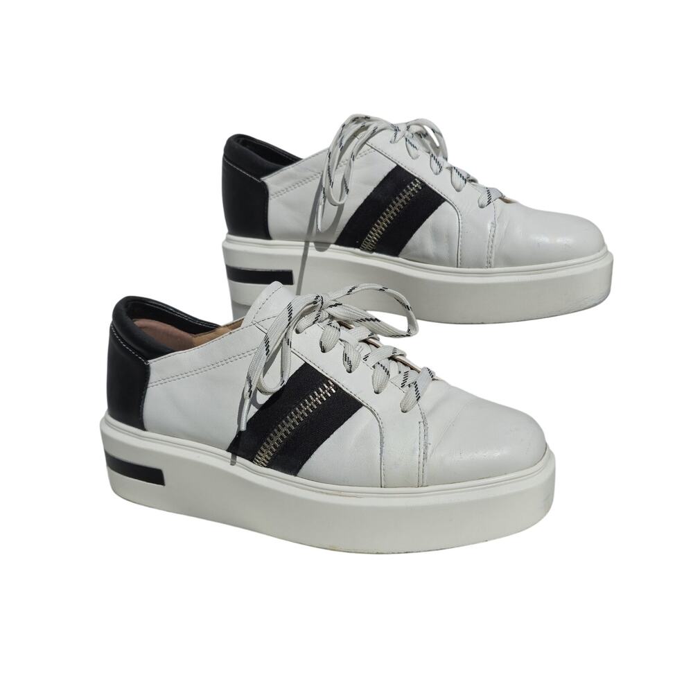 Linea Paolo White / Black Genuine Leather Platform Sneaker Size 9.5